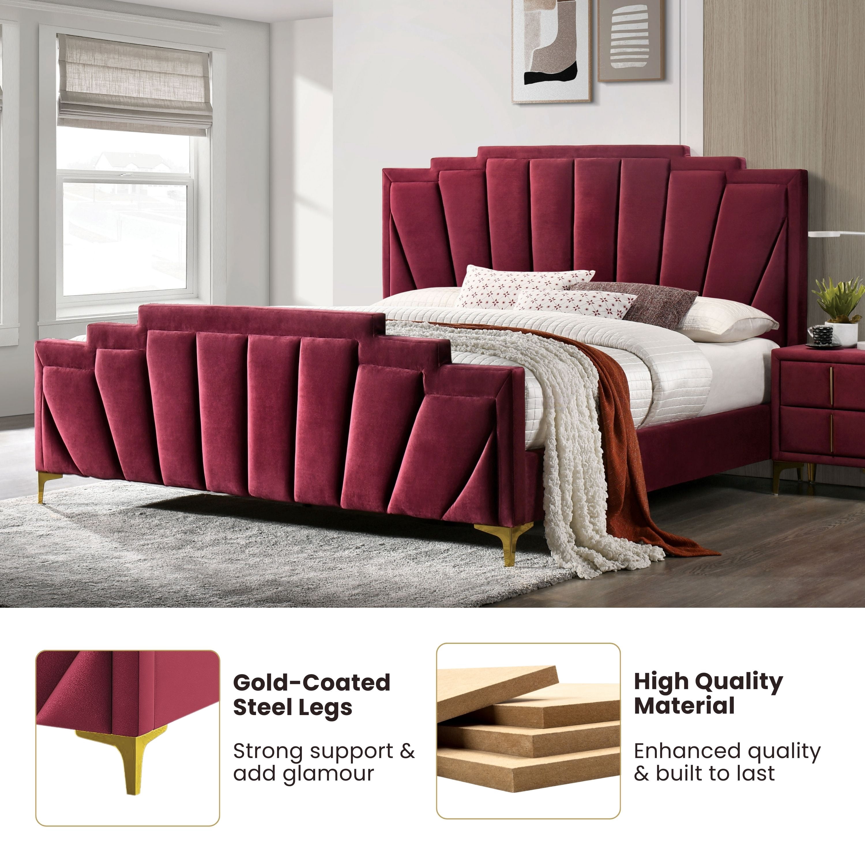Furniture of America Gatsby Fabric Panel Bed, Red, King