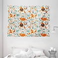 thumbnail image 1 of Fox Tapestry, Funny Sleeping Fashion Fox Figures Falling Autumn Leaves Graphic Garden, Wall Hanging for Bedroom Living Room Dorm Decor, 80W X 60L Inches, Turquoise Orange Brown, by Ambesonne, 1 of 2