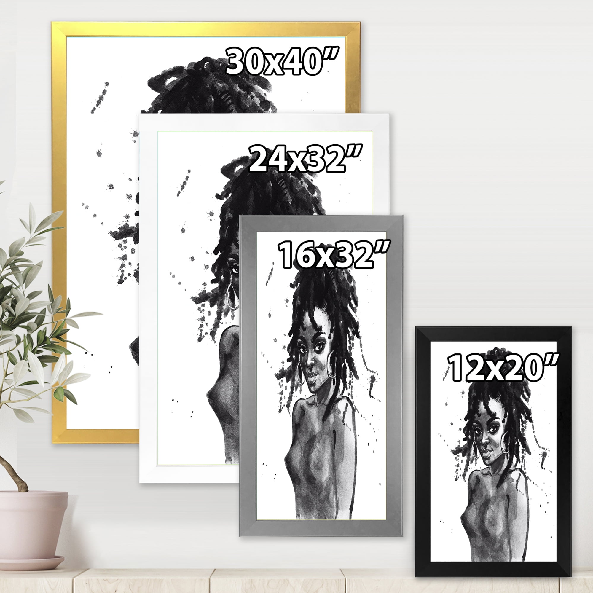 Designart 'Black and White Portrait of African American Woman V' Modern Framed Art Print