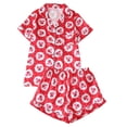 thumbnail image 2 of Womens Pj Sets Strawberry Print Loungewear Set|Satin Collared Top & Shorts Pajama Set|Short Sleeve Sleepwear for Home & Casual Outings|Soft & Lustrous(Red,XL), 2 of 8