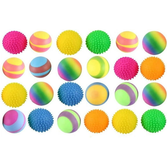 BULK -Set of 24 Balls - 1.75" Doh Filled Stress Balls - Assortment of Rainbow, Striped, Spikey - Glob Balls - Squishy Gooey Shape-able Squish Sensory Squeeze Balls OT (RANDOM COLORS)