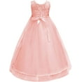 thumbnail image 2 of IBTOM CASTLE Little Big Girls Vintage Lace Junior Bridesmaid Dress Floor Length Dance Ball Pageant Maxi Gown for Party Wedding 4-5 Years Pink Coral, 2 of 8