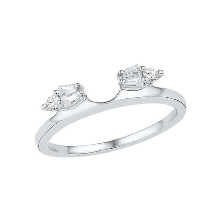 - 14kt White Gold Womens Baguette Natural Diamond Ring Guard Wrap Solitaire Enhancer (.20 cttw.) size- 9.5