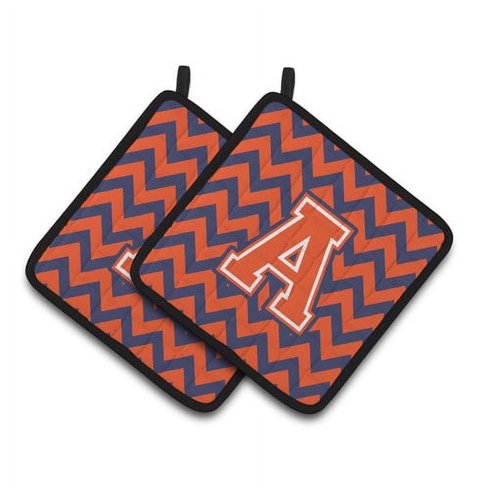 Letter O Chevron Maroon and White Pair of Pot Holders
