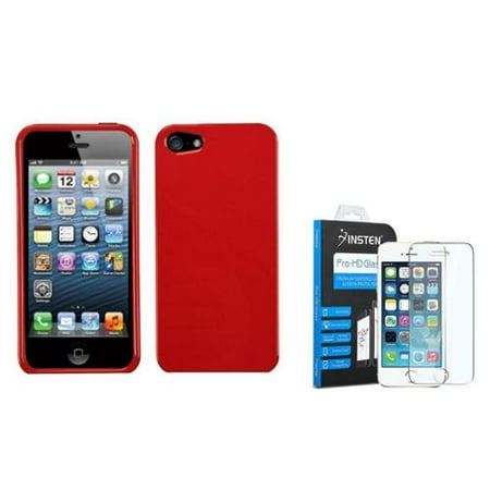 Solid Red Glass - iPhone SE / 5S / 5 Solid Flaming Red Case by Insten (with Shatter-Proof Tempered Glass Screen Protector)