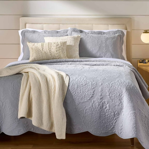 Better Homes & Gardens Embroidered Paisley Medallion Cotton Coverlet with Scalloped Edge (Coordinating Pillow Shams Sold Separately)