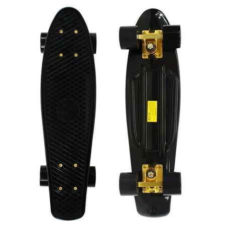 22' Skateboard - Complete 22 inch Skateboard Plastic Mini Retro Style Cruiser, Black Gold