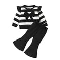 thumbnail image 2 of LYHaoo Girls Clothing Set 2 Pcs Girls Outfits Set Toddler Stripe Bow Top With Flare Pants Casual Playwear For Daily Outdoor Party Travel Spring Fall Winter Sizes 9-12 Months(Black), 2 of 6