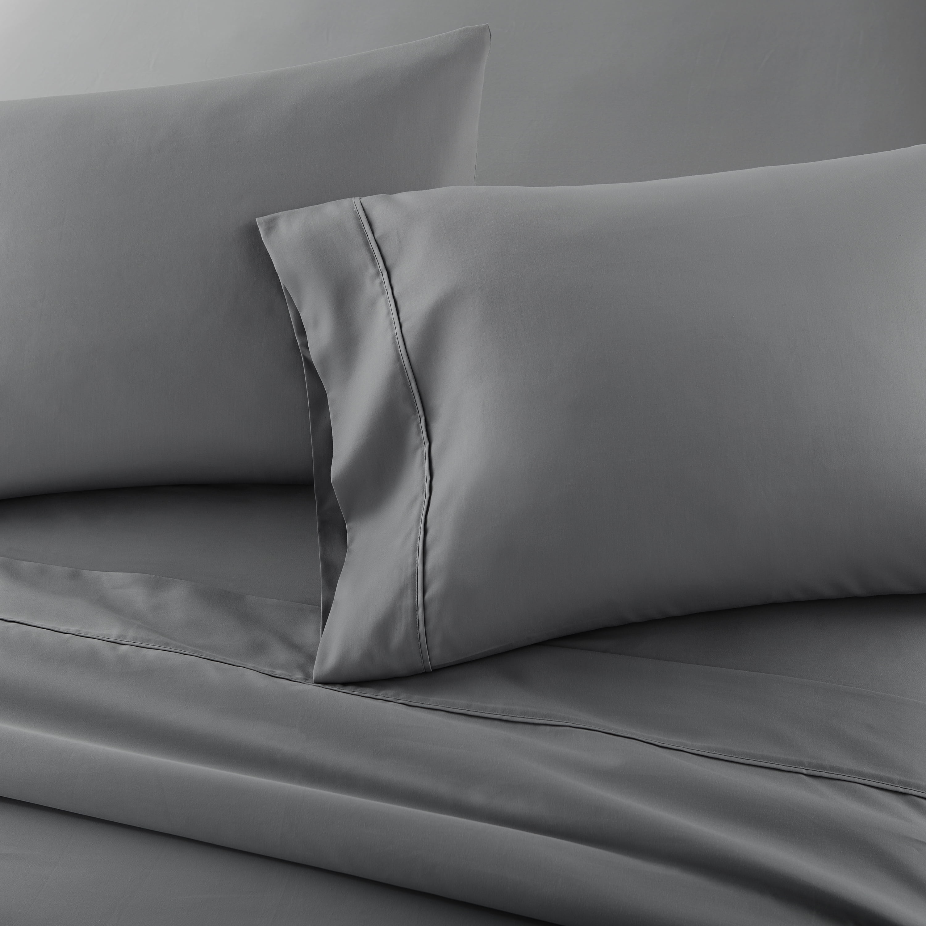 Better Homes and Gardens 300TC Cotton Sateen Pillowcase Set, Grey Flannel, 2 Piece Set, Standard/Queen