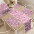 thumbnail image 2 of Ambesonne Cartoon Animal Table Runner & Placemats, 90s Bunny Pattern, Placemat 4 pcs + Runner 16"x90", White Peach Pink, 2 of 2