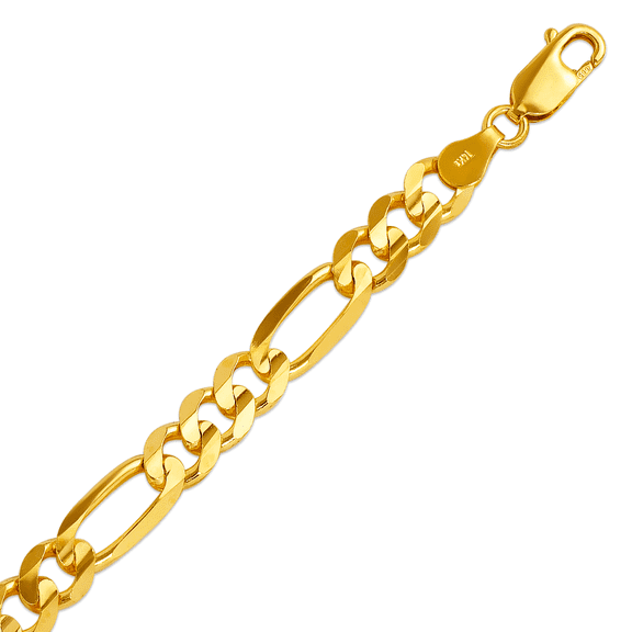 Jewel heart 14K Yellow Solid Gold Figaro Link Chain 7 mm Thick Heavy Necklace For Men 22"