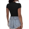 thumbnail image 3 of Camiseta Ajustada de Corta para Mujer, Cuello en V Básico, Ajustada, Negra, Talla XL, 3 of 8