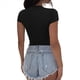 thumbnail image 3 of Camiseta Ajustada de Corta para Mujer, Cuello en V Básico, Ajustada, Negra, Talla M, 3 of 8