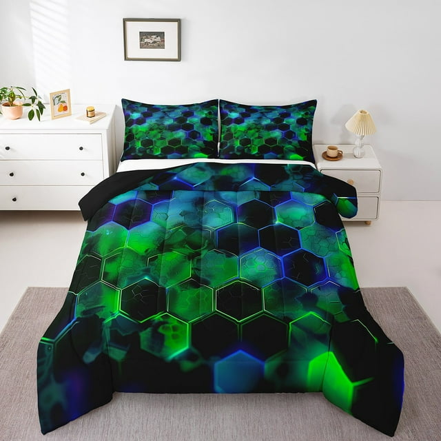 Erosebridal Geometric Hexagon Bedding Twin Comforter Set,Gradient Down Comforter,Neon Decor,Reversible,Lightweight,2 Piece