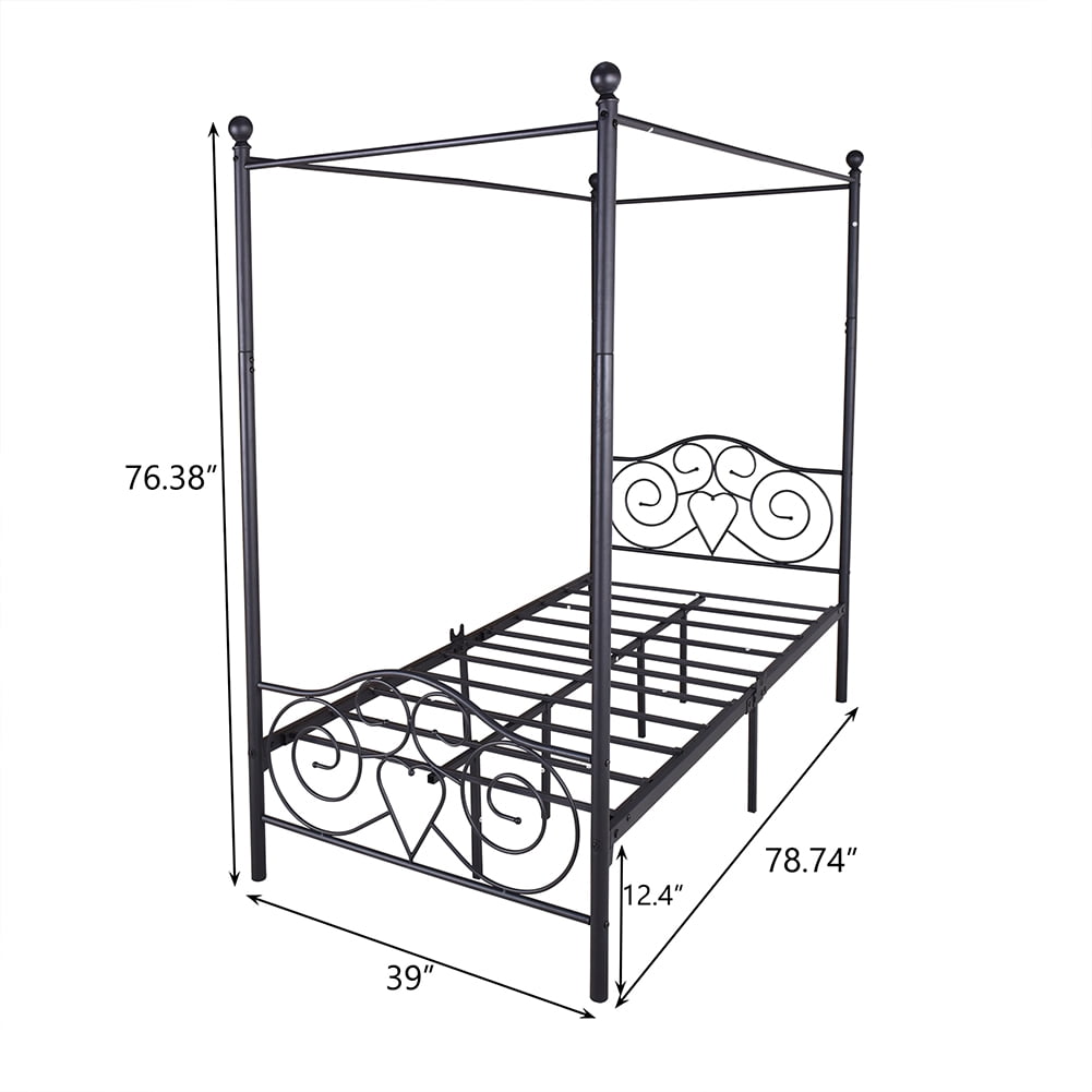 Kepooman Vintage Style Metal Canopy, Black Single Bed Frame with Headboard & Footboard / Easy DIY Assembly, 41.73"L x 23.03"W x 4.33"H, Twin Kepooman Vintage Style Metal Canopy, Black Single Bed Frame with Headboard & Footboard / Easy DIY Assembly, 41.73"L x 23.03"W x 4.33"H, Twin