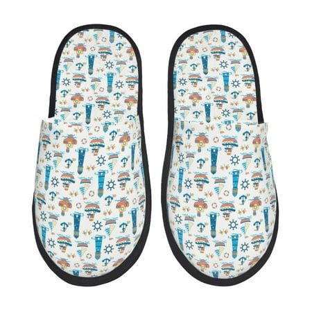 Balery Lighthouse And Sea Slient Indoor Furry Fleece Comfort House Shoes Soft Non-Slip Home Shoes Cotton slippers House Slippers-- Large