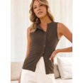 thumbnail image 6 of Women Ribbed Summer Tank Tops Button Up Open Front Rib Shirt Sleeveless Slim Dressy Top Fashion Coffee Color XL, 6 of 9
