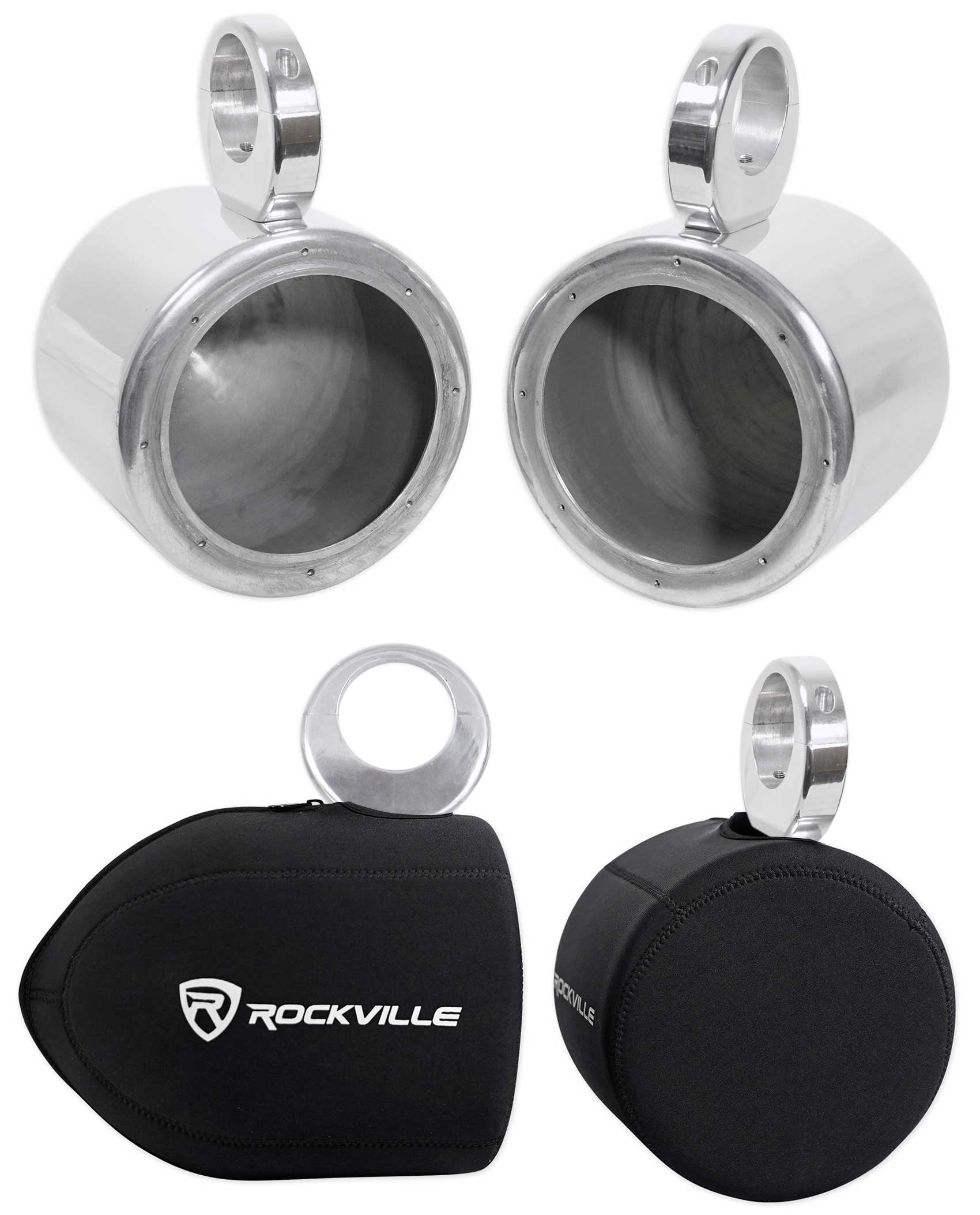 Pair Rockville 6.5 Polished Silver Aluminum Wakeboard Tower Speaker Enclosures 