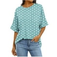 thumbnail image 2 of Tops for Women Plus Size Short Sleeve Print Pocket Polka Dot Casual Round Neck Blouse Sky Blue,Shirts for Women, 2 of 6