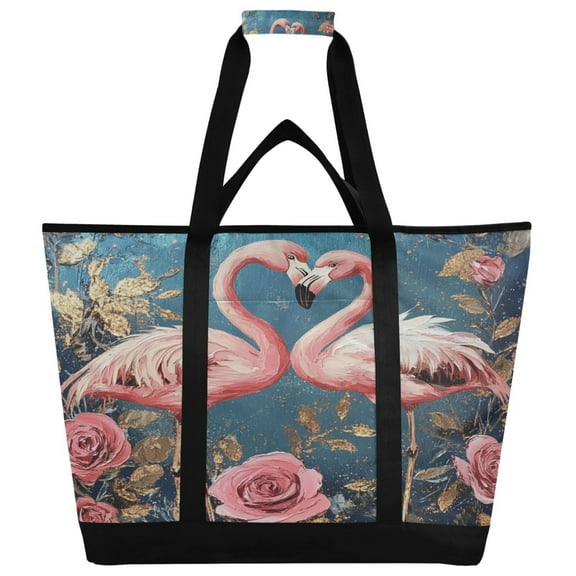 WOBOGO Raggedy Pink Flamingos Tote Cooler Bag Fold Flat Insulated Shopping Bag With Zipper For Work Picnic Beach Use 18×6.7×24in