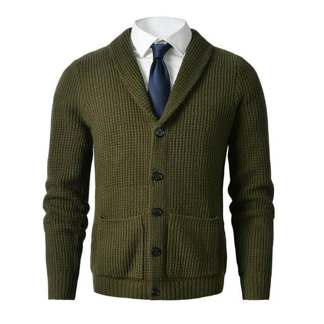Men's Shawl Collar Cardigan Sweater Button up Merino Wool Sweater ...