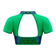 thumbnail image 2 of TiaoBug Kids Girls Sequins Mesh Splice Cutout Back Jazz Hip Hop Modern Dance Crop Tops Mock Neck Tee Blouse Turquoise 4, 2 of 5