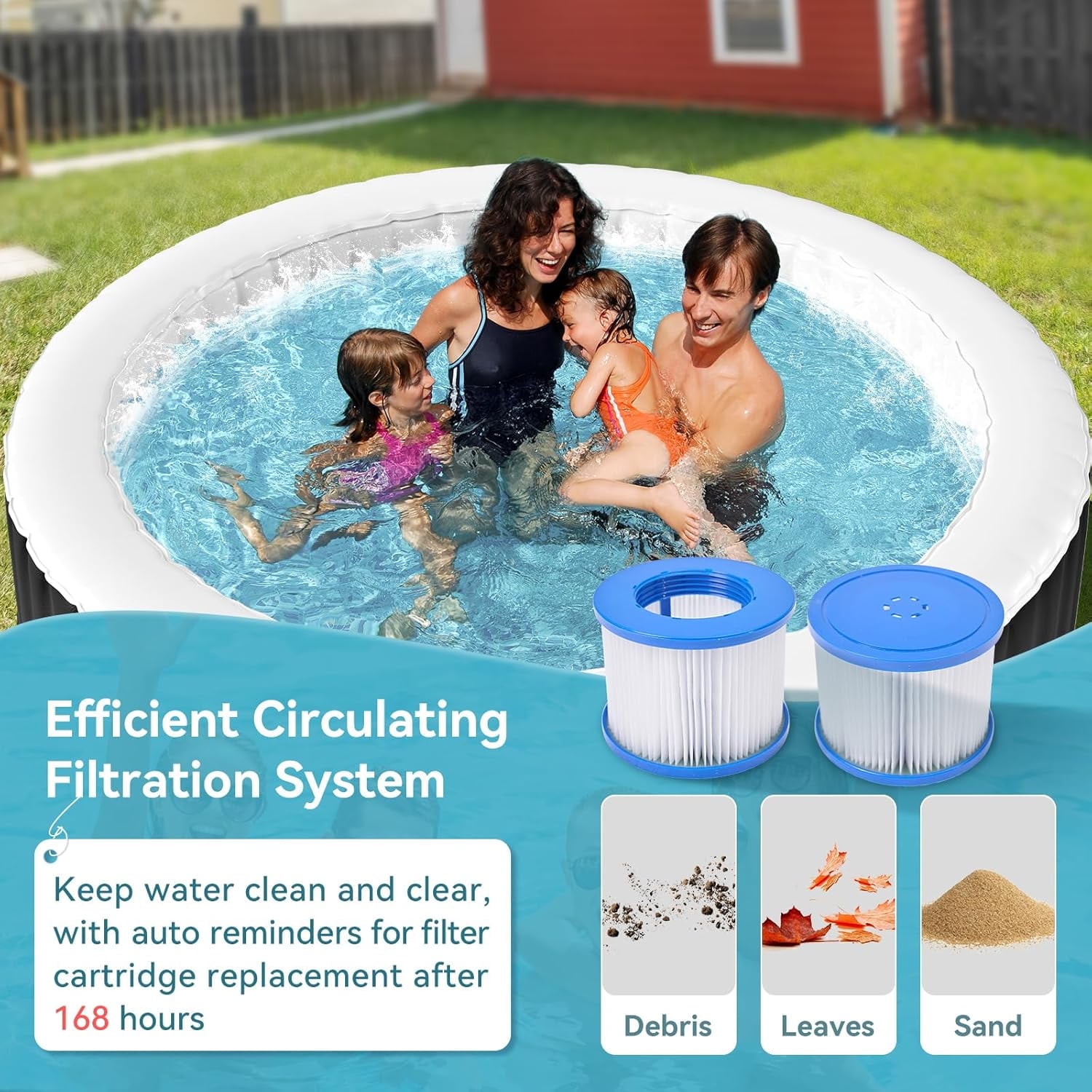 211 Gallon Inflatable Hot Tub 4 Person Round with Control Panel, Portable Outdoor AirJet Hot Tub Spa with 110 Bubble Jets, Filter, Insulated Tub Cover and Floor Protector, Temperature up to 104°F