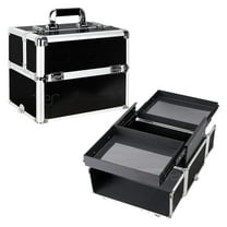 Makeup Organizer, Cosmetic Travel Kit, Makeup Artist Supplies, 2 Sliding Trays, Lockable Storage Box, Makeup Train Case, Aluminium Case, Lightweight Makeup Vanity (Black Stripes)