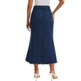 thumbnail image 3 of Women Denim Skirt Maxi A Line High Waisted Raw Hem Casual Jean Skirt S Deep Blue, 3 of 6