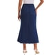 thumbnail image 3 of Falda de mezclilla maxi A Line de cintura alta INSPIRE CHIC para mujer, dobladillo deshilachado, falda de jean casual XL azul profundo, 3 of 6