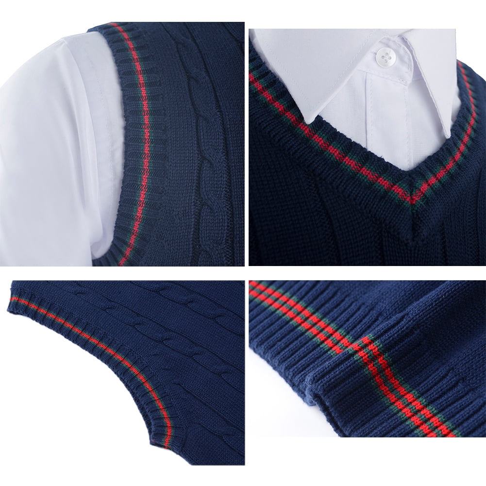 Toptie Men's 100% Cotton Knit Sweater Vest, V Neck Cable