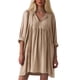 thumbnail image 1 of Vestido mini informal con lazo delantero y manga 3/4 para mujer - Tejido de rayón, bajo con volantes plisados, cintura elástica, tallas S-XL, 1 of 5