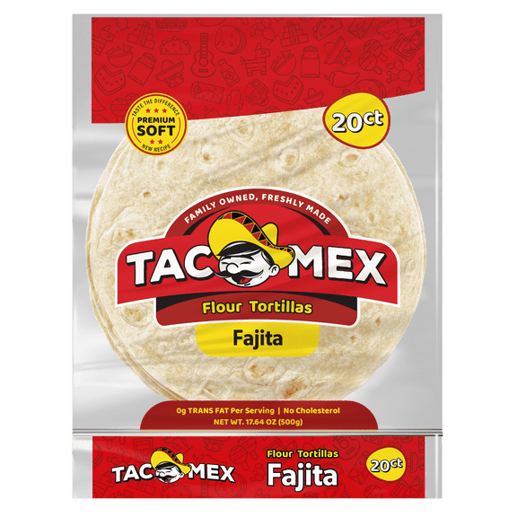 TacoMex Flour Tortilla Fajita Cholesterol-Free 20 Count, 17.64 oz