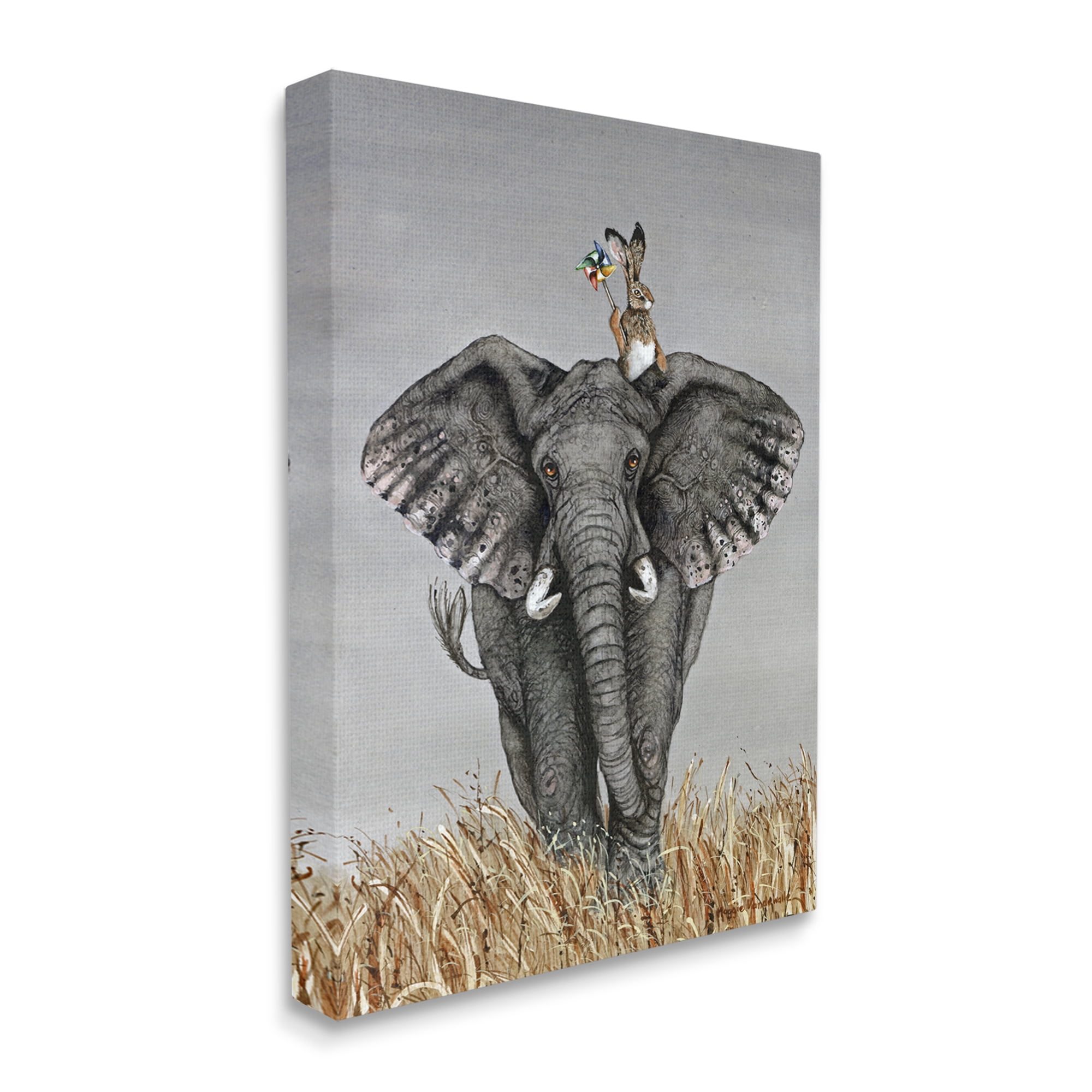Stupell Industries Elephant & Rabbit Landscape Animals & Insects Painting Gallery Wrapped Canvas Print Wall Art, 36 x 48