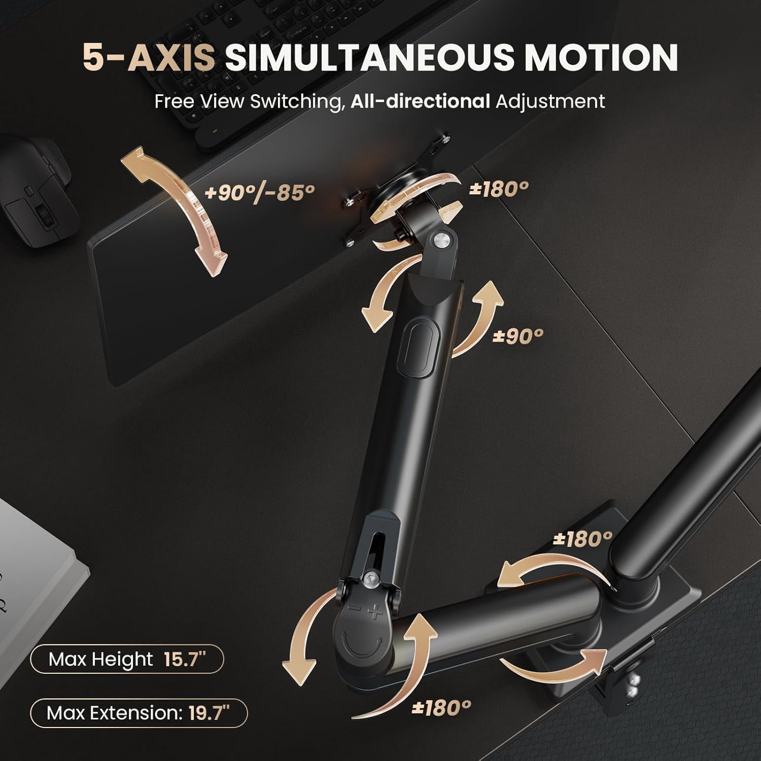 Dual Monitor Stand, 15 to 32 Inch Monitor Arm, Adjustable Monitors Mount with C-Clamp and Grommet Installation, Made of Iron and Al, VESA Monitor Stand for Desk - Fits 4.4 to 19.8lbs Monitors