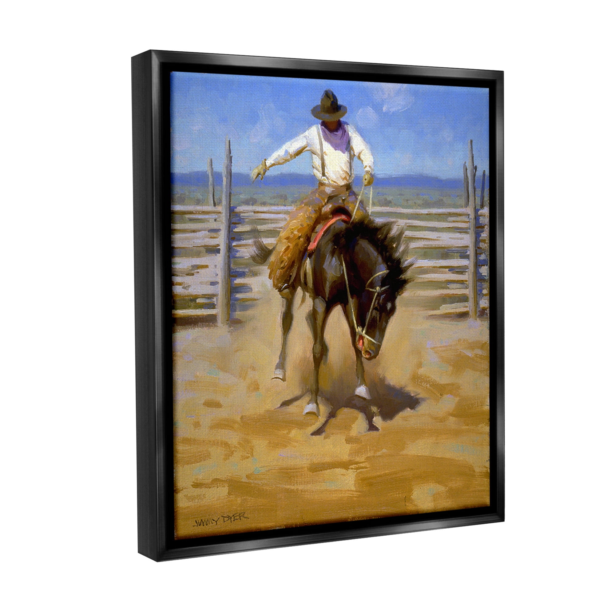 Stupell Industries Cowboy on Farm Landscape Painting Black Floater Framed Canvas Art Print Wall Art, 25 x 31