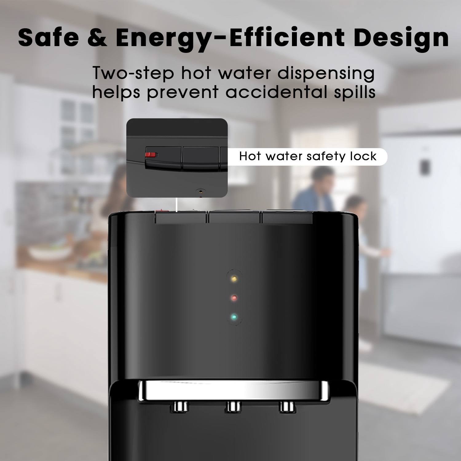 Water Dispenser for 3 and 5 Gallon Bottles – Bottom Load Water Machine with Hot, Cold & Room Temperature Options, Self-Cleaning & Safe Design, Black
