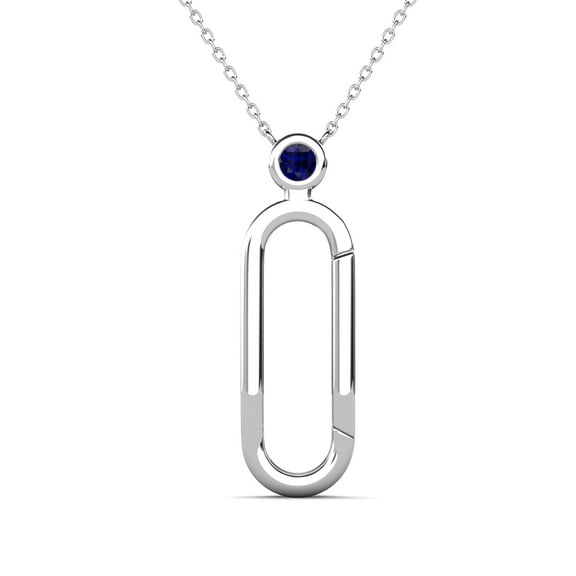 TriJewels Round Blue Sapphire Accent Paperclip Charm Holder Pendant Necklace in 10K White Gold