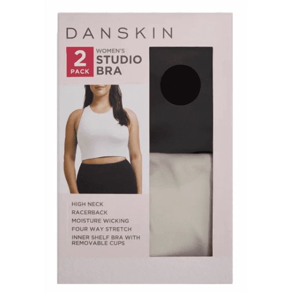 Danskin Women’s Studio Bra, 2-pack Black Salt/Moonbeam Medium