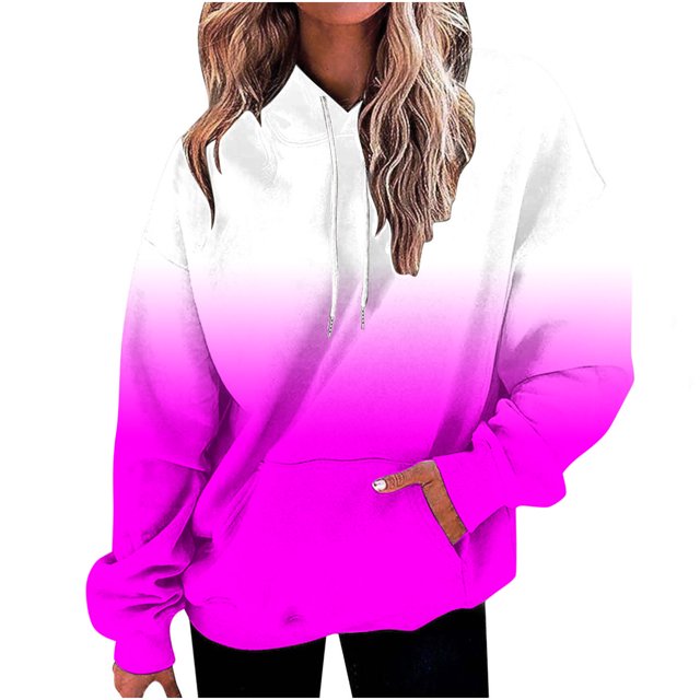 FAIWAD Hoodies Sweatshirt for Women Plus Size Long Sleeve Gradient Sweatshirts Lightweight Comfy Drawstring Tops