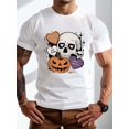 thumbnail image 1 of Halloween T-Shirt - Casual Crew Neck 100% Cotton with Skull and Pumpkin Pattern, Slightly Stretched, Regular Fit Short Sleeve Top - Summer, 1 of 6
