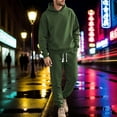 thumbnail image 2 of SGMVNU Tracksuit Men 2 Piece Set Men's Loose Casual Sports Long Sleeved Trousers Jacquard Hooded Sweatshirt Suit Winter Jogging Suit(Army Green, XL), 2 of 4