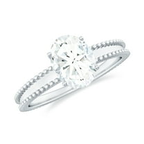 Rosec Jewels 1 Carat Diamond Engagement Ring (6x8mm Lab Grown Diamond, EF-VS Grade), 925 Sterling Silver, US 4.00