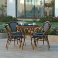 thumbnail image 3 of Emma + Oliver Indoor/Outdoor Bistro Style 31.5 in. Table with Navy & White PE Rattan, Glass Top, and Four Chairs - Natural Frame, 3 of 10