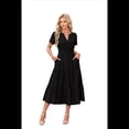 thumbnail image 1 of Vestido Negro de Larga con Cuello en V, Plisado y Mangas Abullonadas, Talla L, 1 of 4