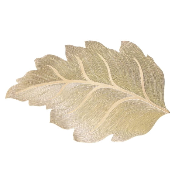 Pekkaxy Leaf Placemat 12.6x20 in PVC, 3D Gold Embossed Easy-Clean Vinyl for Dining Table, Kitchen Tabletop Decor, Party Dinner Setting