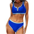 thumbnail image 4 of Conjunto de Traje de Baño de Color Sólido para Mujeres, una Pieza Conservadora con Correas de Hombro Anchas, Bloqueo de Color Del Pecho Y División Lateral para la Playa, Desgaste de Verano, 4 of 7