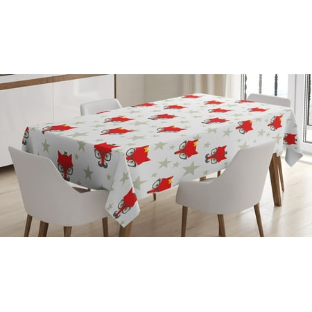 

Ambesonne Cartoon Tablecloth Rectangular Table Cover Hipster Foxes Hats 60 x84 Coconut Scarlet and Grey
