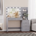 thumbnail image 2 of Rovaurx 46.7" Makeup Vanity Table with Lighted Mirror, Large Vanity Desk with Storage Shelf & 5 Drawers, Bedroom Dressing Table, 11 LED Lights, Grey RSZT106G, 2 of 7