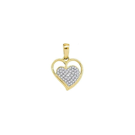 FB Jewels 10kt Yellow Gold Womens Round Diamond Heart Milgrain Pendant 1/10 Cttw In Pave Setting (I2-I3 clarity; J-K color)
